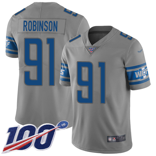 Detroit Lions Limited Gray Men Ahawn Robinson Jersey NFL Football #91 100th Season Inverted Legend->detroit lions->NFL Jersey